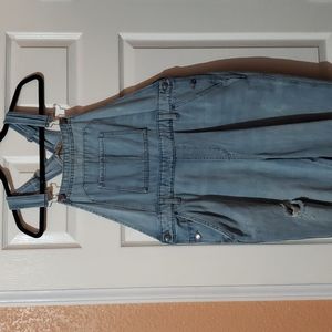 Denim distress overalls pants